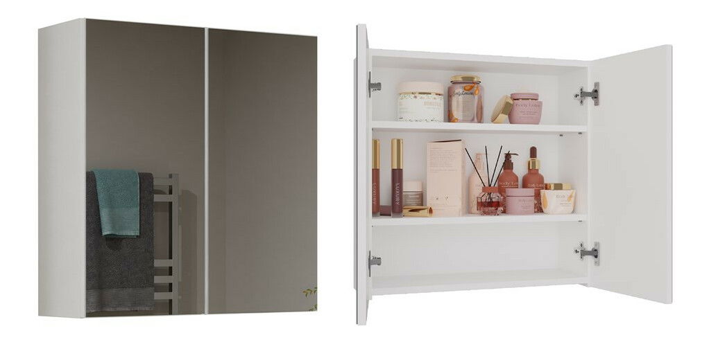 Závesná kúpelňová skrinka Perdieron 4 (biela) (so zrkadlom)