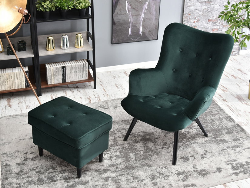 Fotoliu de design Florentino (verde închis + nuc)