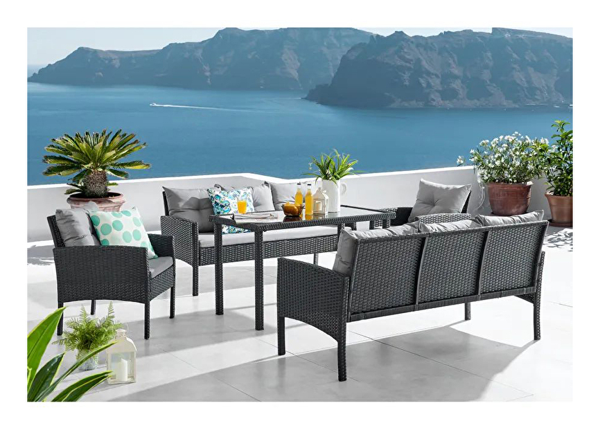 Set mobilier de grădină Leran 210627 (negru + gri) (pentru 8 persoane)