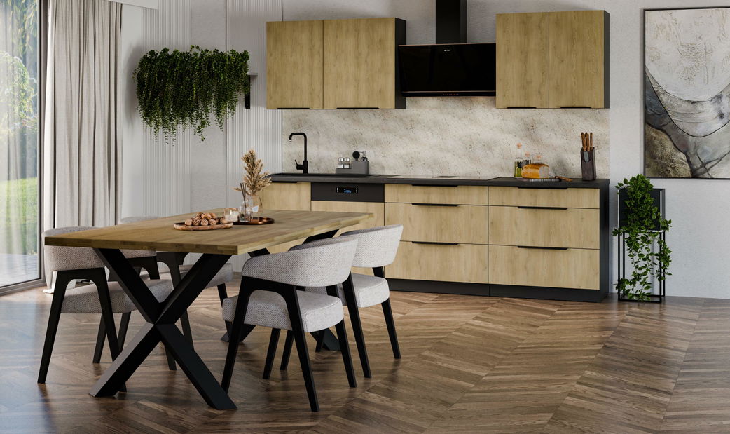 Bucătărie 270 cm Carminia 3 (stejar cremona + negru)