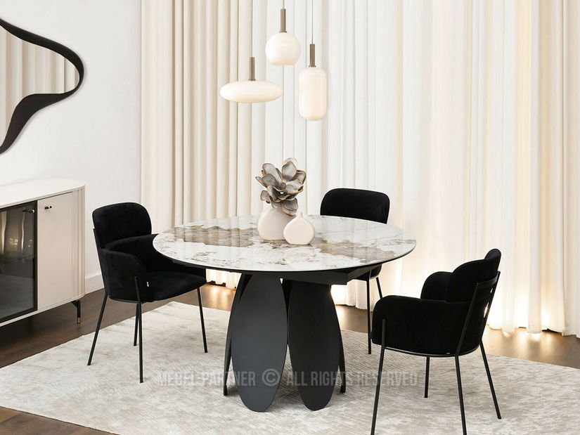 Masă sufragerie Facilidades (marmură + negru)