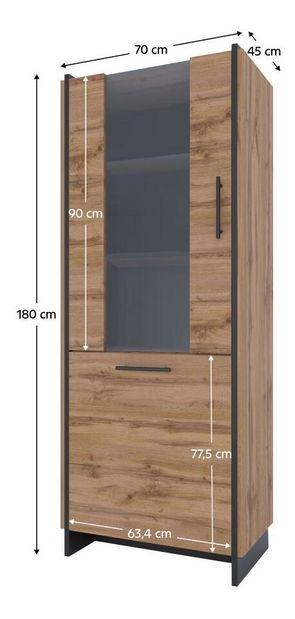 Vitrină Actualmente (stejar wotan + negru) 