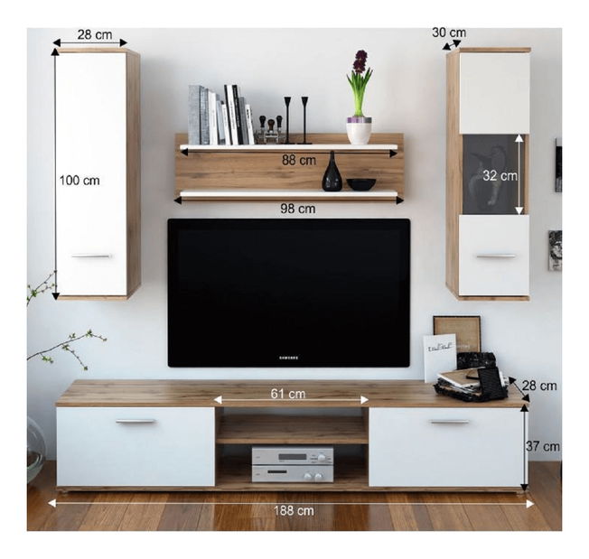 Mobilier living Waldron (stejar wotan + alb)