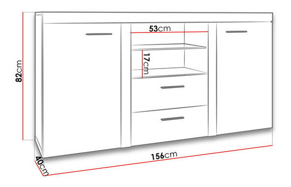Comodă combinată Rokara (Alb + beton deschis) (fără iluminat)