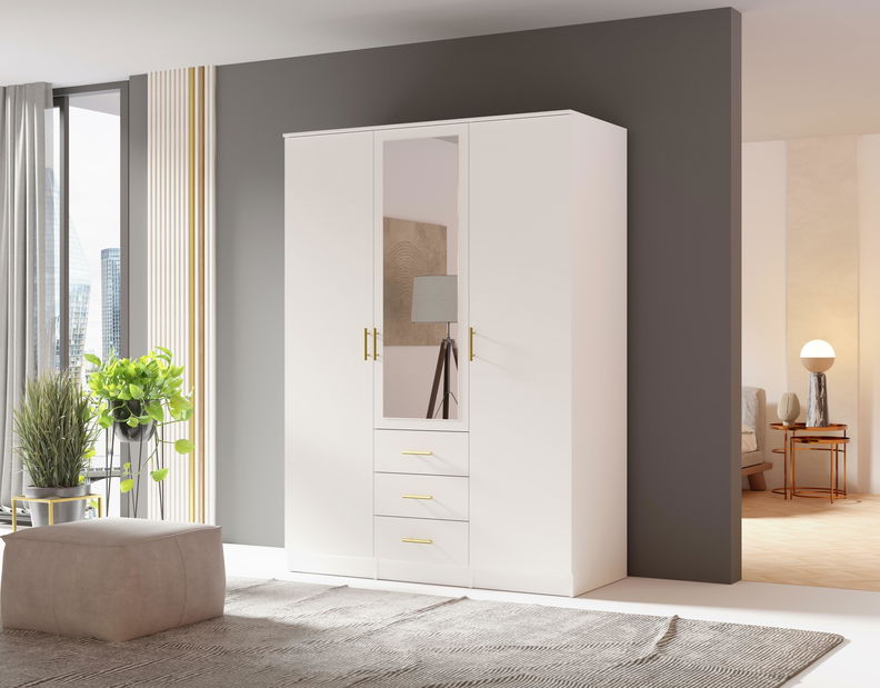 Šatníková skriňa Selforta 3D (biela) (so zrkadlom)