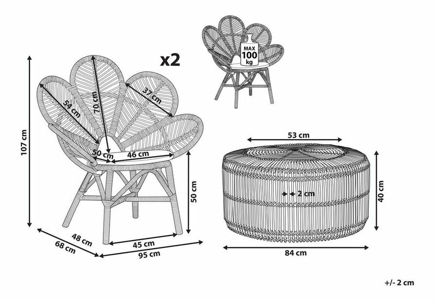 Set mobilier grădină LINTO (bej) (pentru 2 persoane)