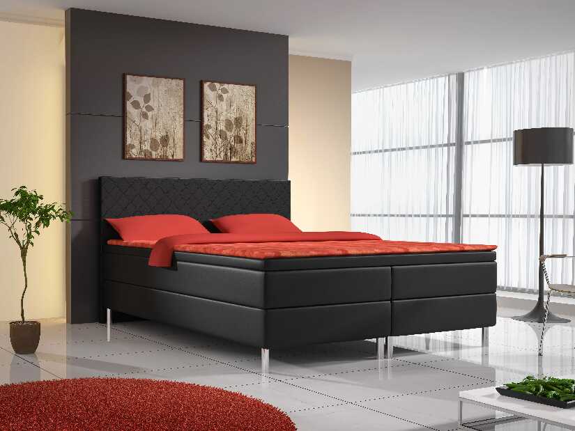 Pat matrimonial Boxspring 160 cm Maryanna (Negru) (cu saltele)