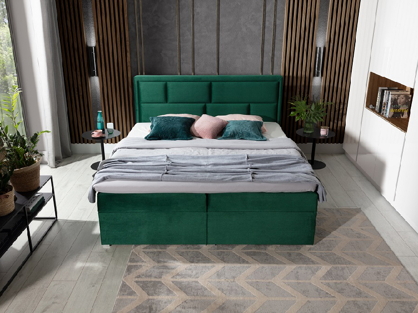 Pat matrimonial Boxspring 180 cm Menera (verde)