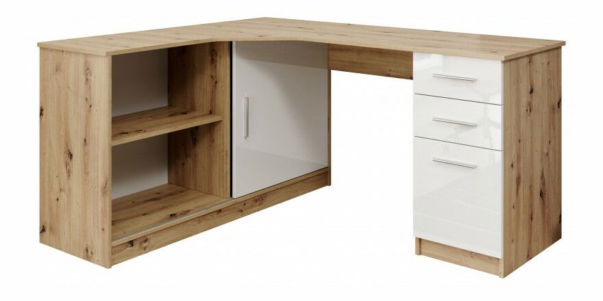 Pc stolík Roberto (ľavé prevedenie) (dub artisan + lesk biely)