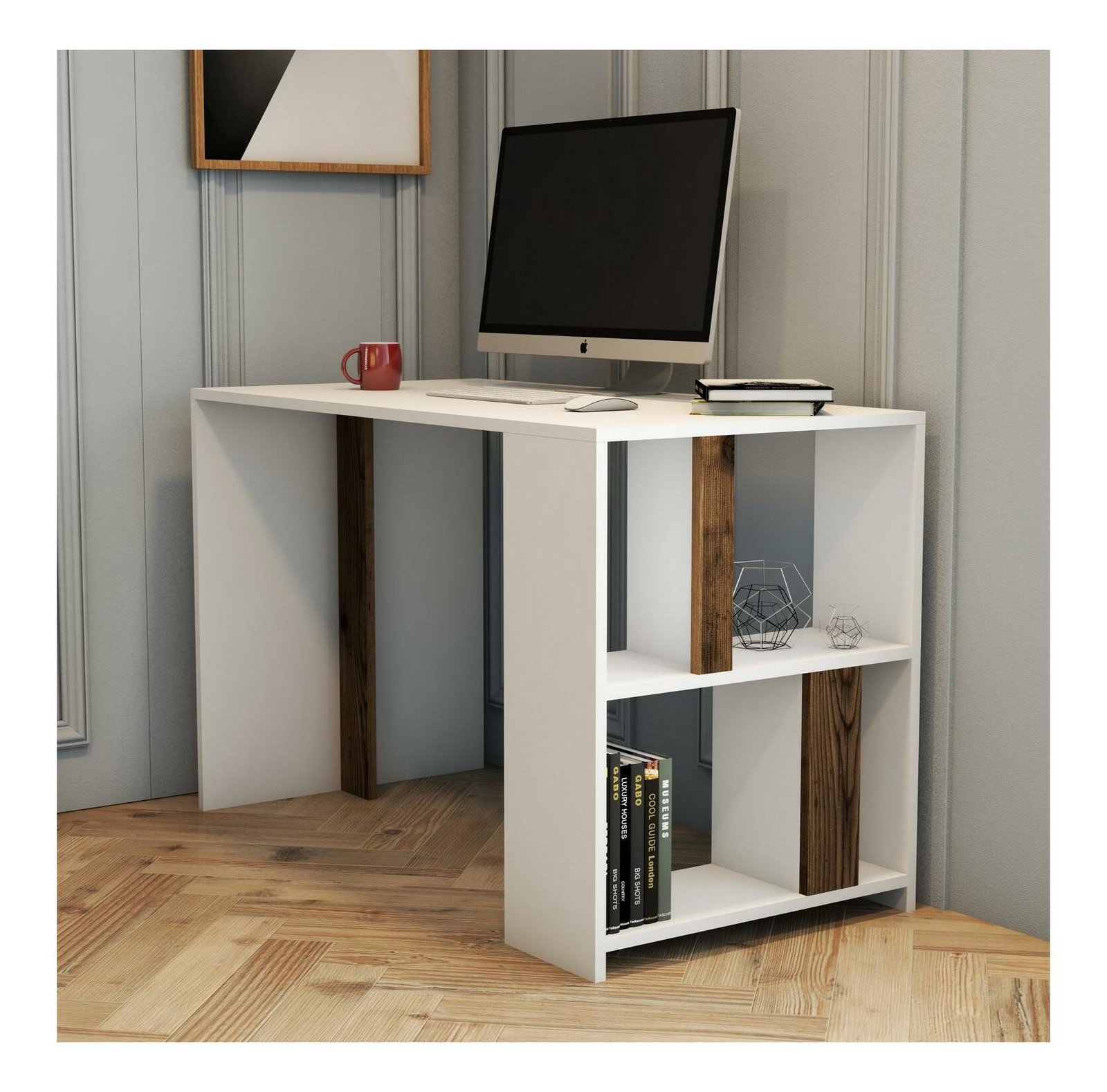 PC asztal Limba (fehér + dió)