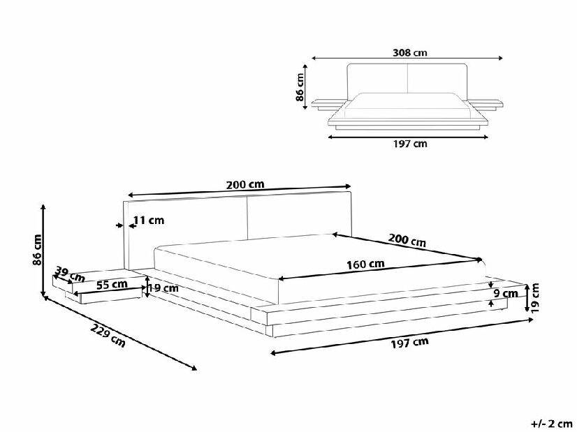 Manželská posteľ 160x200 cm Zina (biela) (s LED osvetlením)