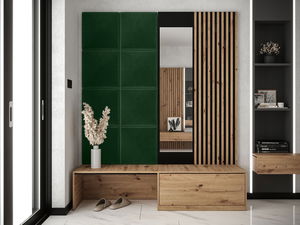 Mobilier hol Anrolat I (Stejar artisan + Negru + Verde) (cu oglindă)
