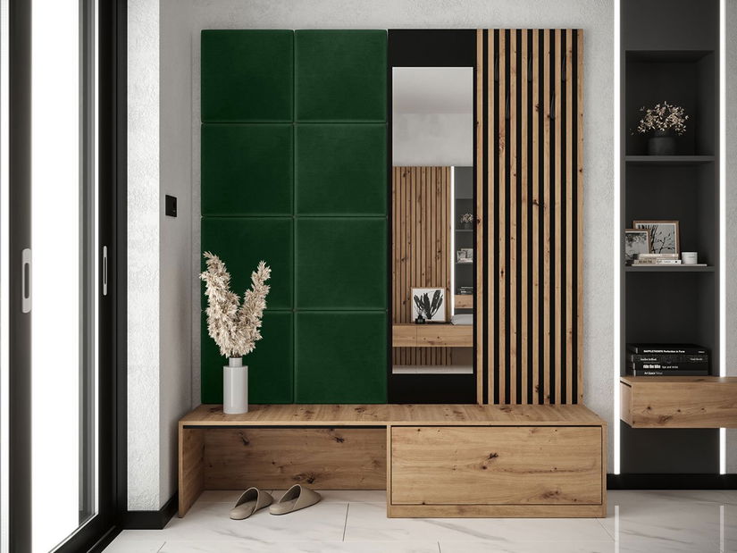 Predsoblje Anrolat I (hrast artisan + crna + zelena) (s ogledalom)