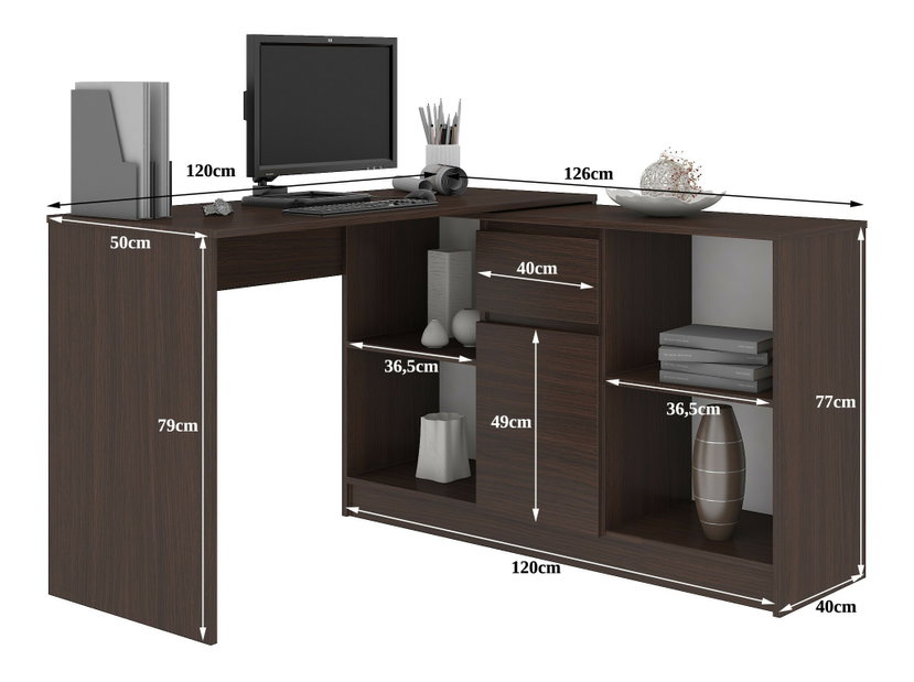 Rohový PC stolík Cuidar (wenge)
