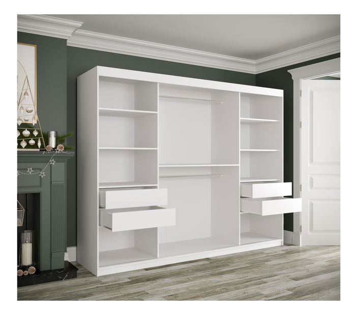 Šatníková skriňa 250 cm Marbelo T2 (matná biela + čierny mramor)