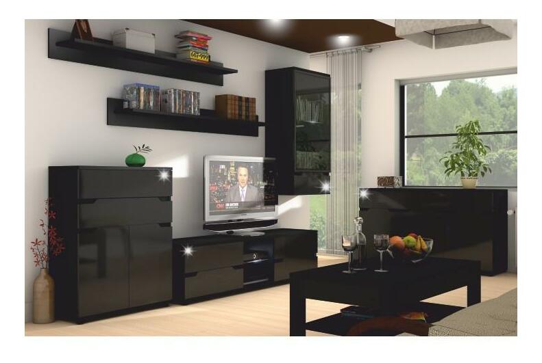 Vitrines szekrény falra Aberdovey AS 08 (fekete) (világítással)