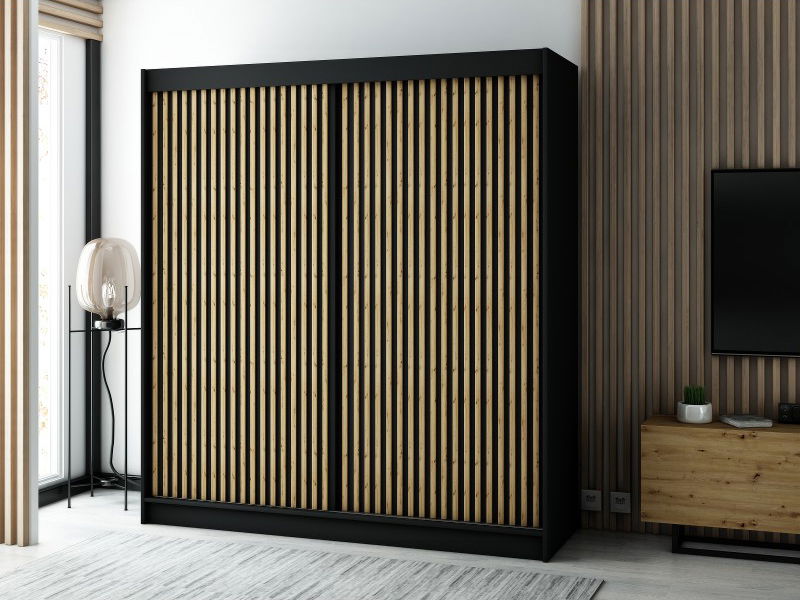 Šatníková skriňa 200 cm Ladonna 1 (čierna matná)