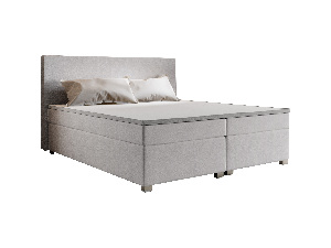 Pat matrimonial Boxspring 160 cm Simon (bej) (cu saltea, fără sp. depozitare)