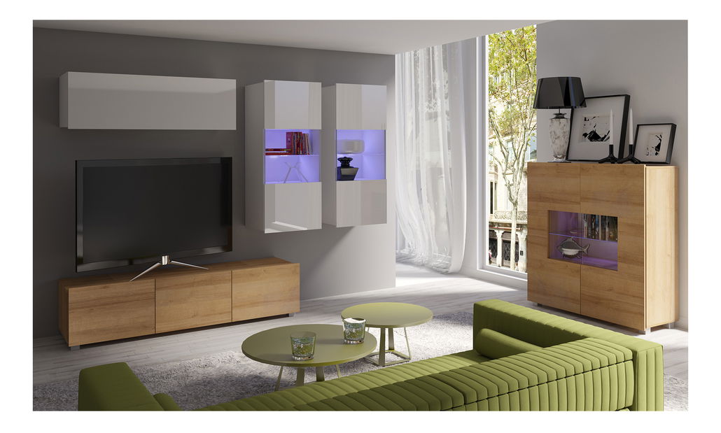 Mobilier living Calabria C6 (Alb + Stejar auriu) (fără iluminat)