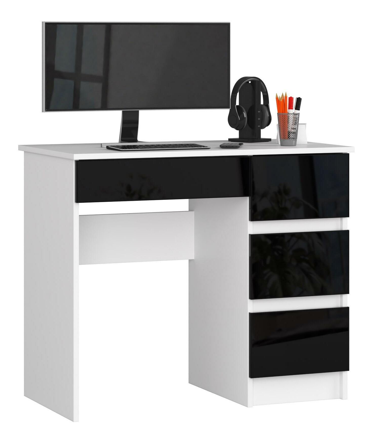 PC asztal Benicio II (fehér + fényes fekete) (J)