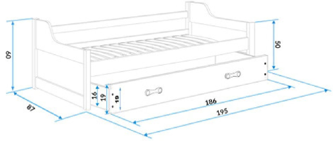 Pat extensibil 80 x 190 cm Dimar (Alb + Roz) (cu somiere, saltele și sp. depozitare)