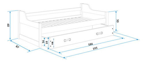 Krevet na razvlačenjet 80 x 190 cm Dimar (grafit + plava) (s podnicom, madracem i prostorom za odlaganje)