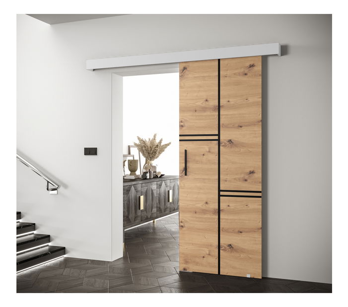 Posuvné dvere 90 cm Sharlene VIII (dub artisan + biela matná + čierna)