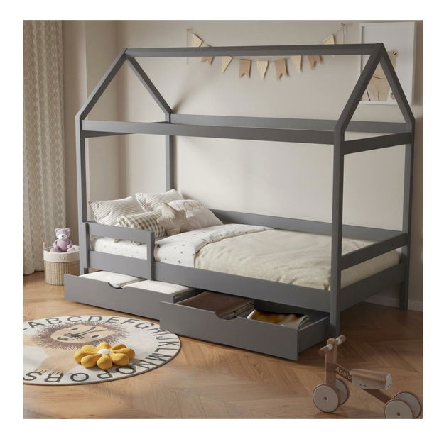 Pat etajat pentru copii 90 cm Nortena (gri) (cu somieră) (cu sp. depozitare)