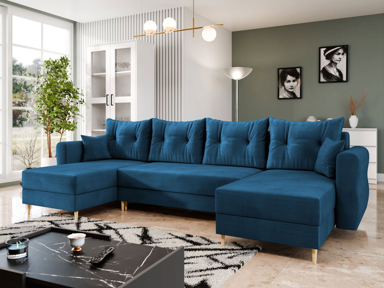 Sarokkanapé garnitúra U Selva U (sötétkék)