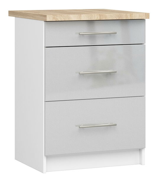 Dolná kuchynská skrinka Ozara S60 3SZ (biela + metalický lesk)