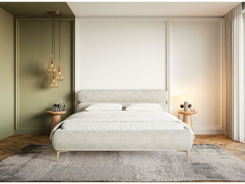 Pat matrimonial 180 cm Rirri 180B (cu somieră) (gri bej + auriu)