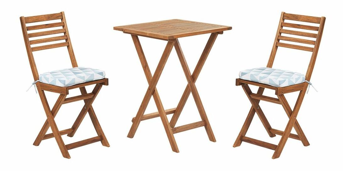 Bistro sada FIJI (masív) (svetlohnedá) (s modrými vankúšmi)