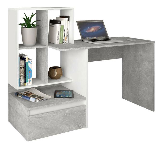 PC asztal Nacio (beton + fehér) 