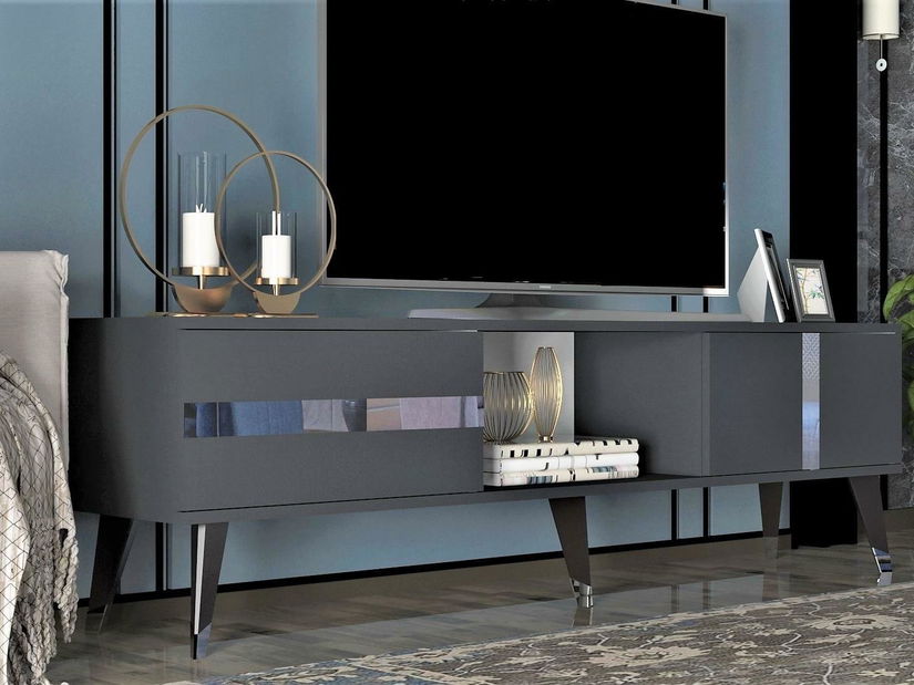TV stolík/skrinka Vekika 2 (antracit + strieborná) 