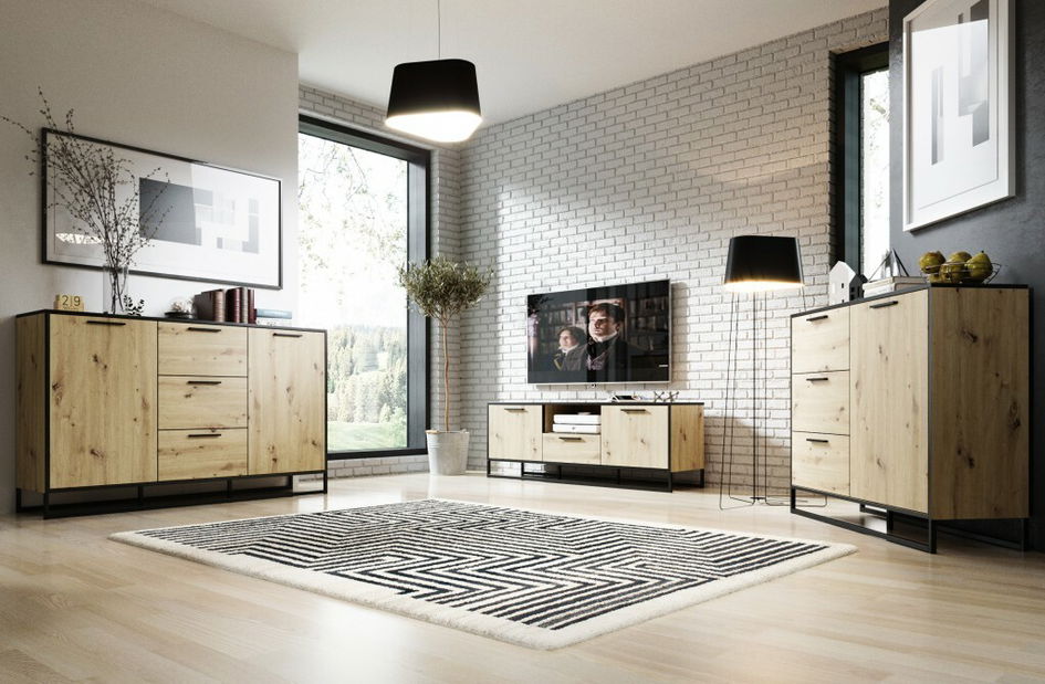 Komoda tip 631 Bryanna (hrast artisan + crna)