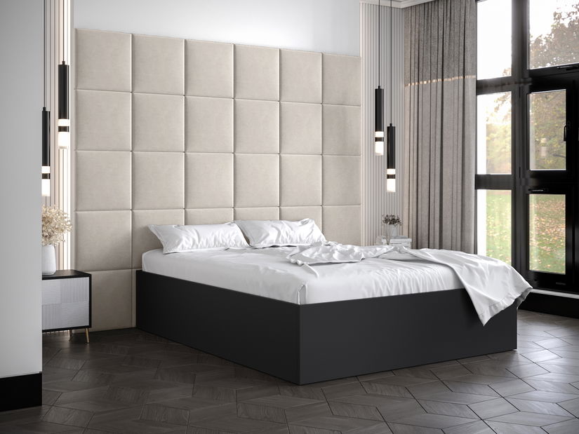 Manželská posteľ s čalúneným čelom 160 cm Brittany 3 (čierna matná + krémová) (s roštom)