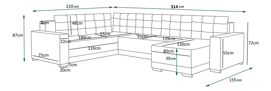 Colțar în formă de U Odyssey 3 (Negru) (D)