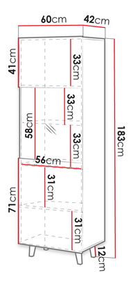 Vitrină Saphina (Alb + Alb + Negru)