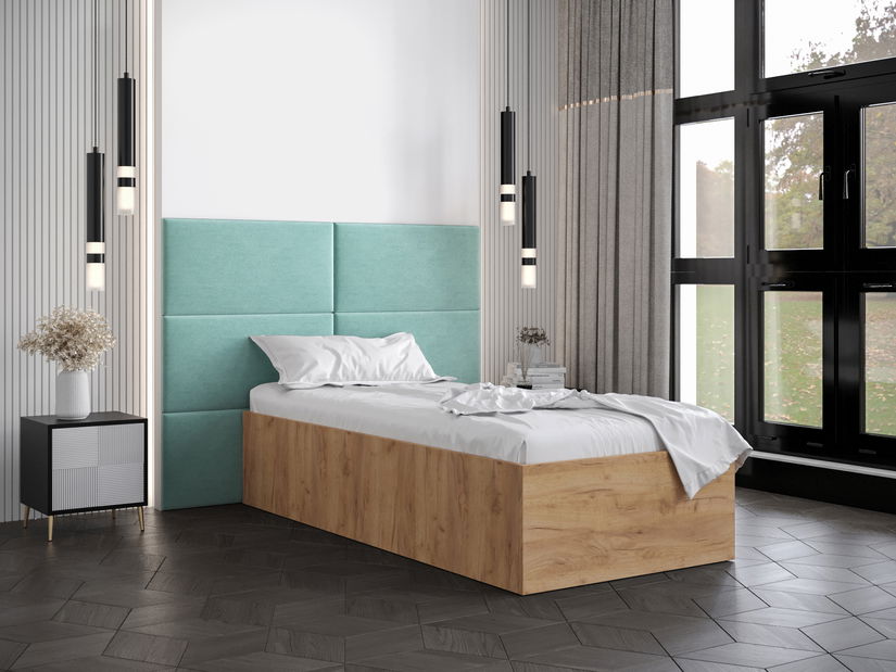 Jednostruki krevet s tapeciranim uzglavljem 90 cm Brittany 2 (hrast craft zlatni + metvica) (s podnicom)