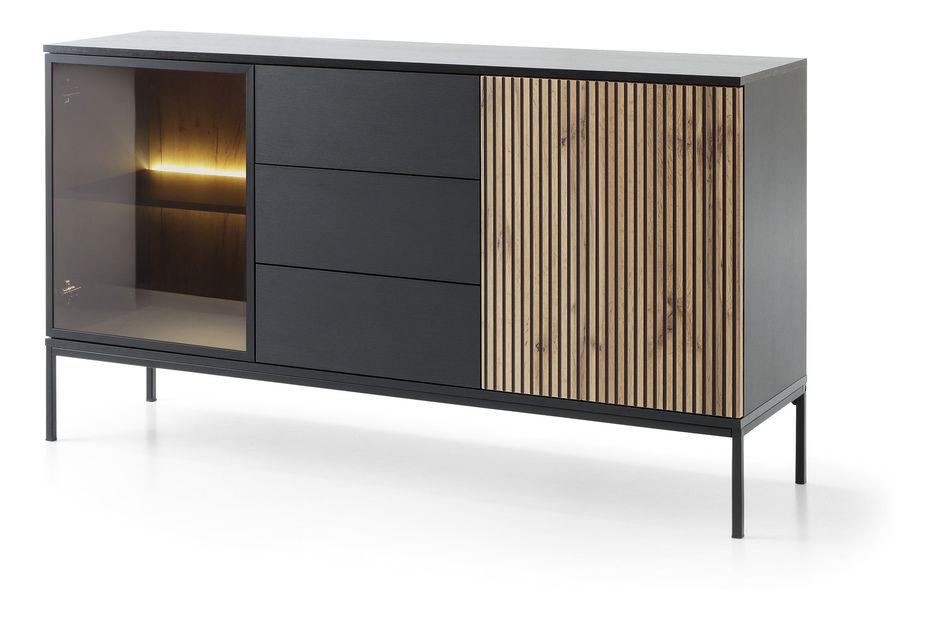 Comodă combinată Silvano KSZ154 (Negru + Stejar wotan) (cu iluminat LED)