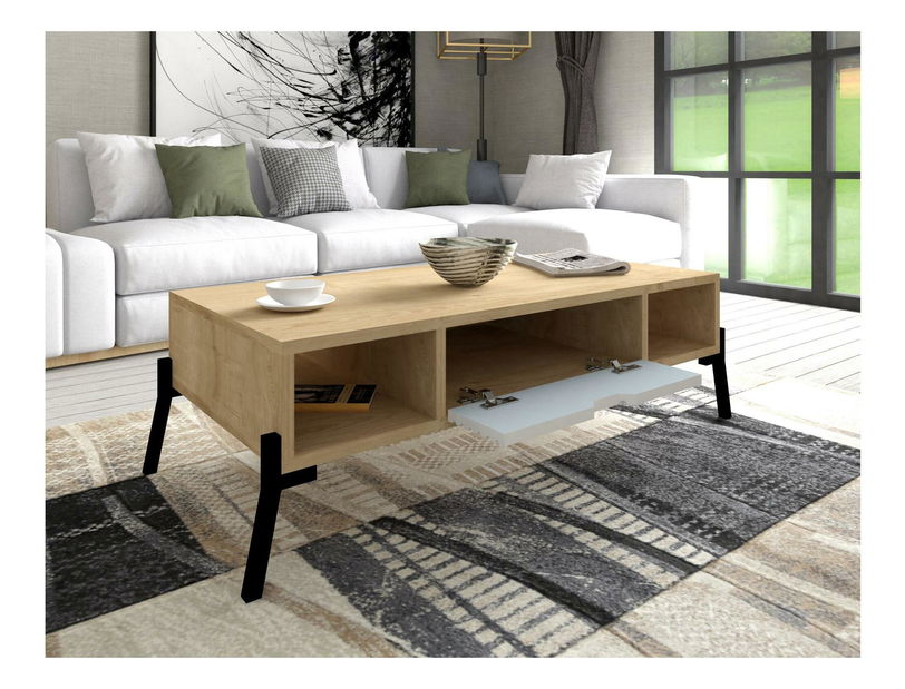 Súprava nábytku do obývacej izby Lifalona (dub zafírový + biela + čierna)