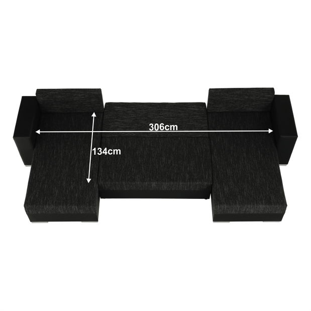 Rohová sedačka v tvare U Esa (čierna + čierny melír) *výpredaj