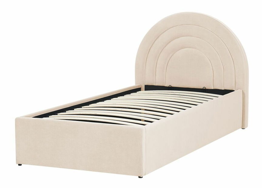 Pat de o persoană 90 cm Annesile (bej) (cu somieră) (cu sp. depozitare)