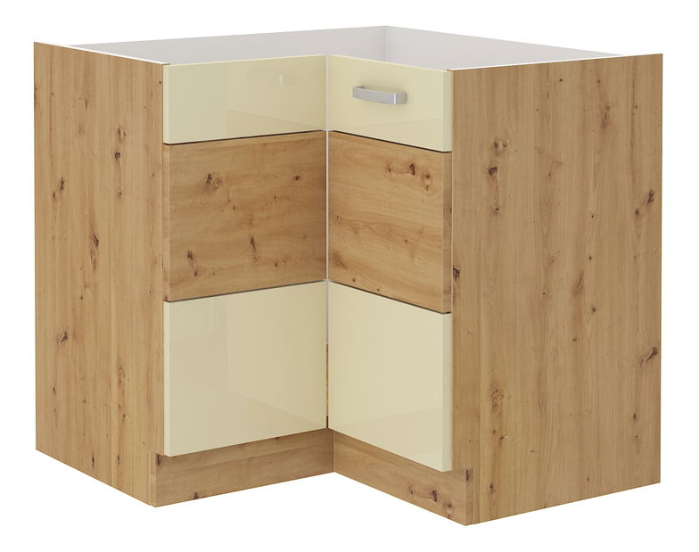 Dulap inferior de bucătărie, de colț Arryn 90 x 90 DN 2F BB (stejar artisan + crem lucios)