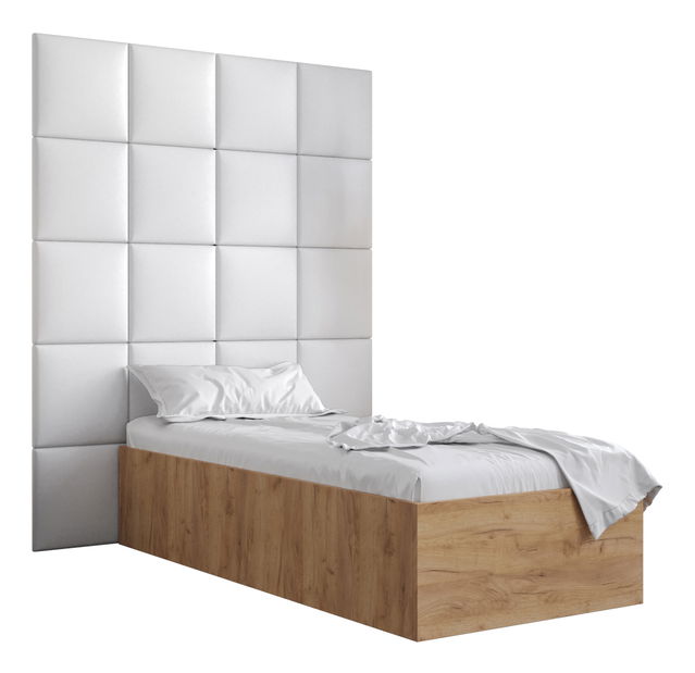 Jednostruki krevet s tapeciranim uzglavljem 90 cm Brittany 3 (hrast craft zlatni + bijela) (s podnicom)