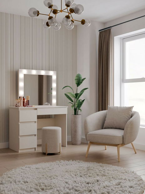 Toaletný stolík Micras 2 (kašmír) (L) (so zrkadlom) (s LED osvetlením)