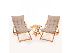 Set mobilier de grădină masă și scaune Kikadu 5 (maro + natural) (pentru 2 persoane)