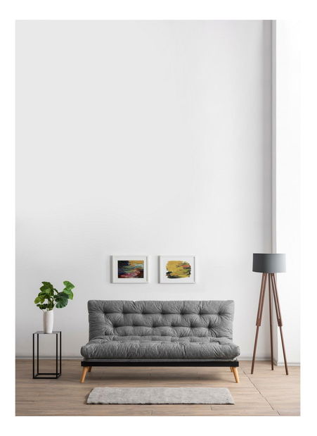 Sofa na razvlačenje Sakotta (svijetlosiva + drvo)