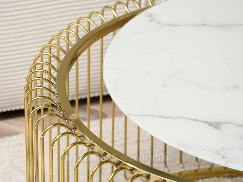 Măsuță de cafea Nils M (marmură albă + auriu)