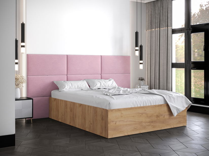 Manželská posteľ s čalúneným čelom 160 cm Brittany 2 (dub craft zlatý + ružová) (s roštom)